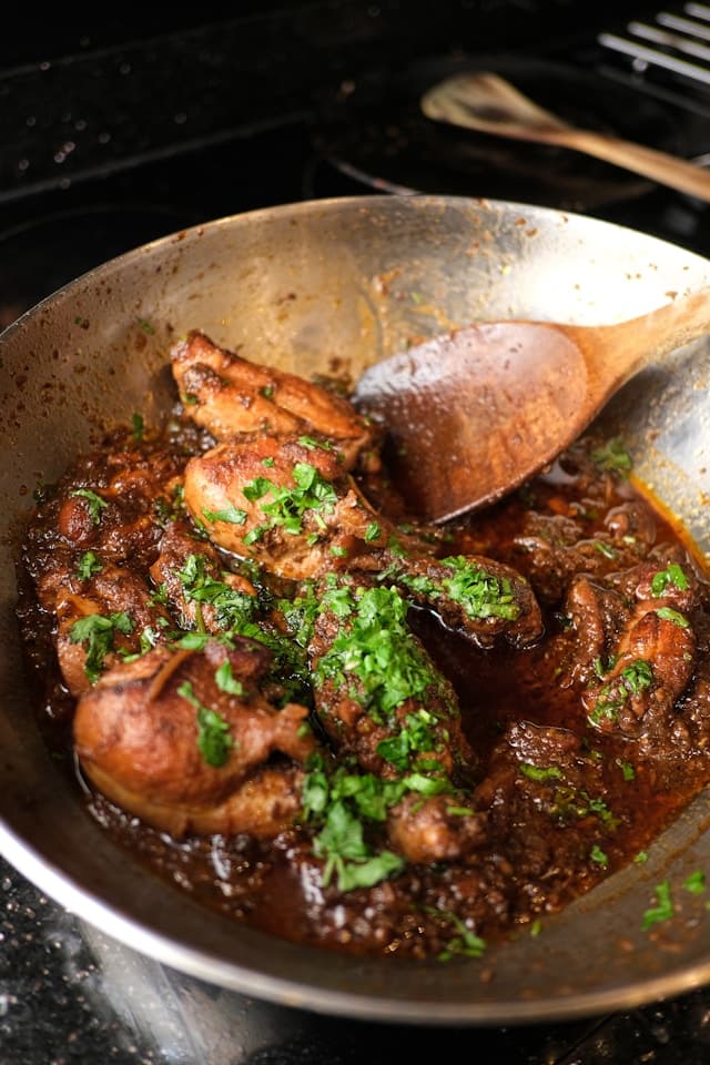 Chicken adobo in a pan